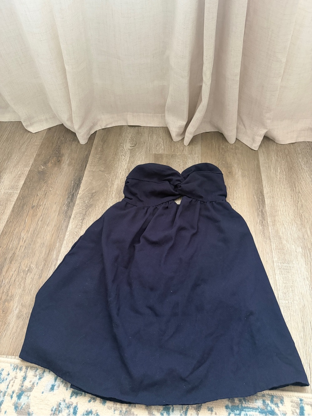 Navy Strapless Girls' Twisted Bodice Dress